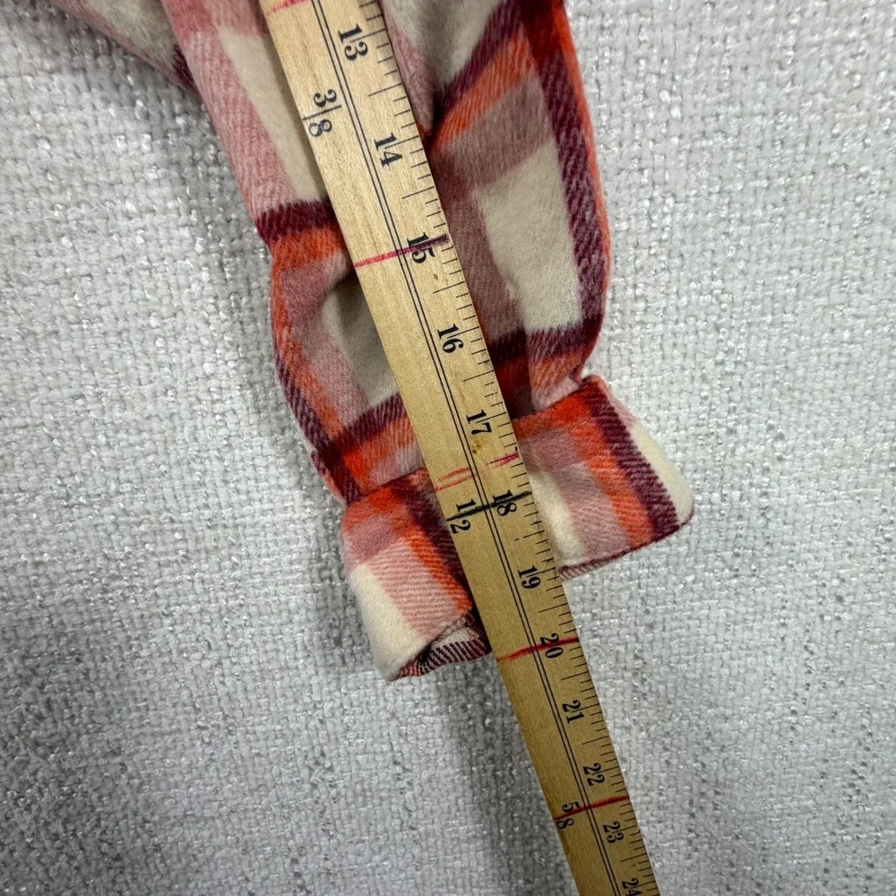 BKE Mens Plaid Flannel Button Up Shirt Long Sleeve Cream Orange Red XXL